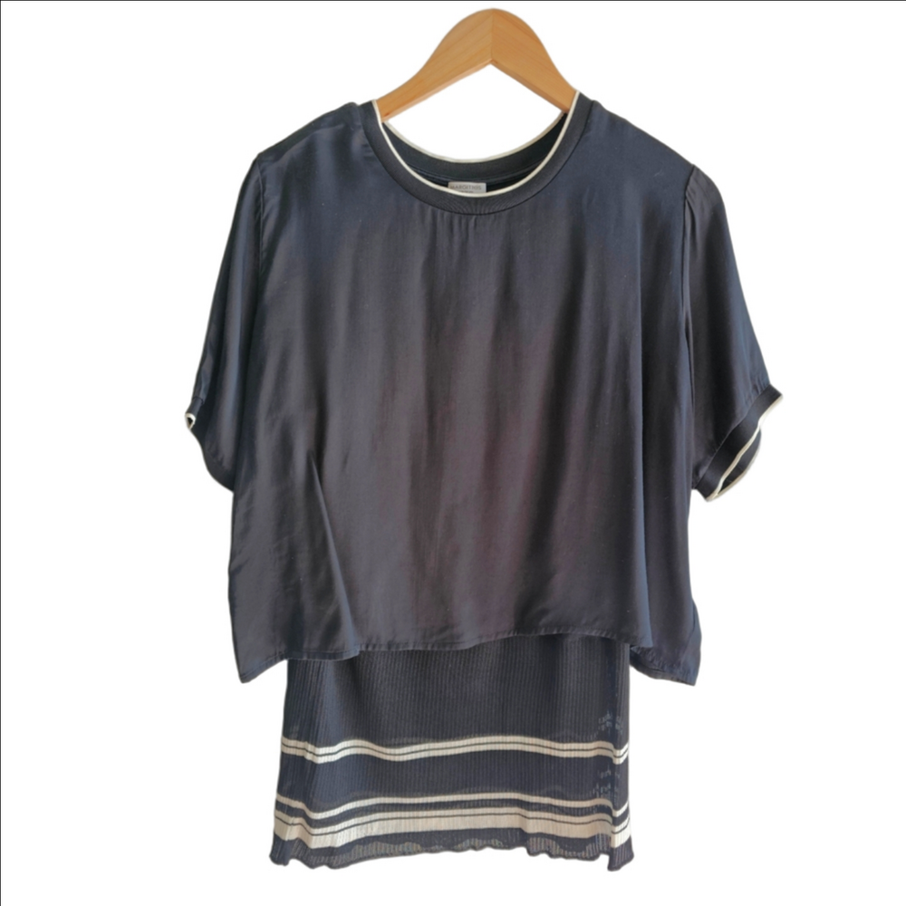 Varsity Layered Jersey Top Black White